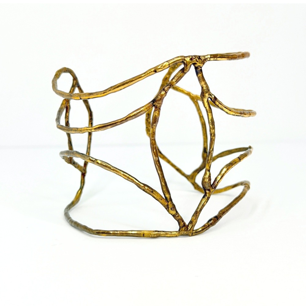 Vintage Brutalist Gold Tone Twig Branch Wide Cuff Bracelet Organic Modernist